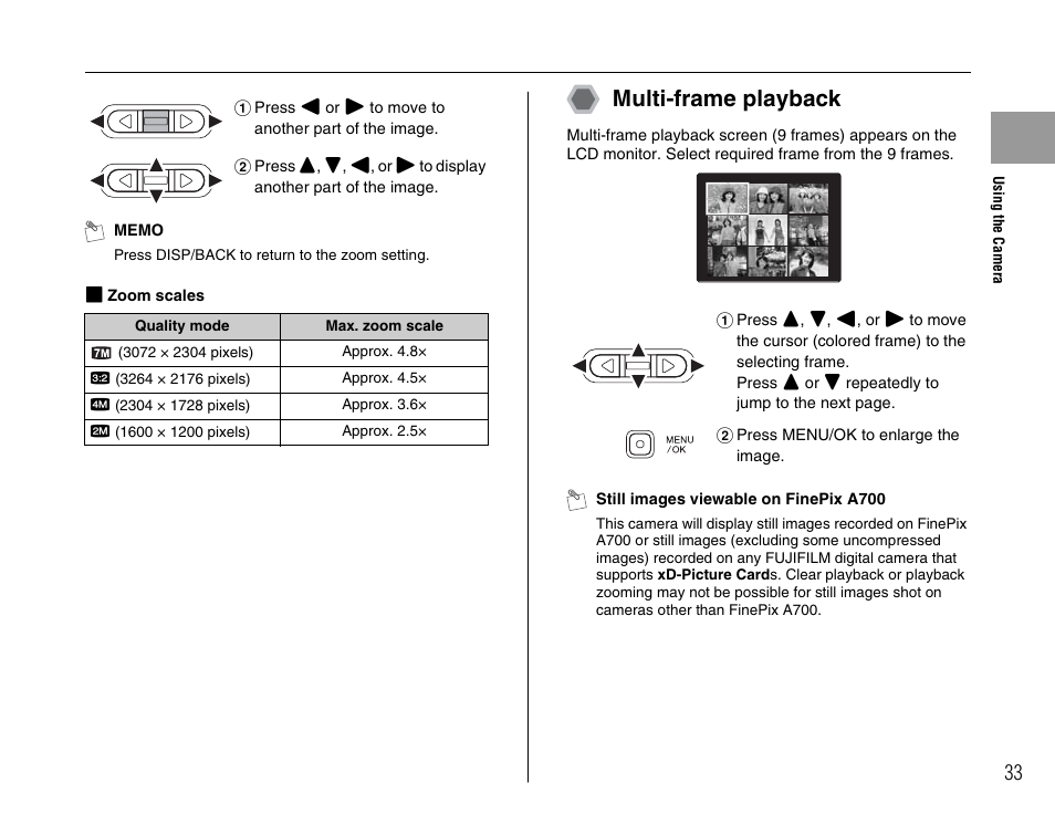 Multi-frame playback | FujiFilm FinePix A700 User Manual | Page 33 / 132