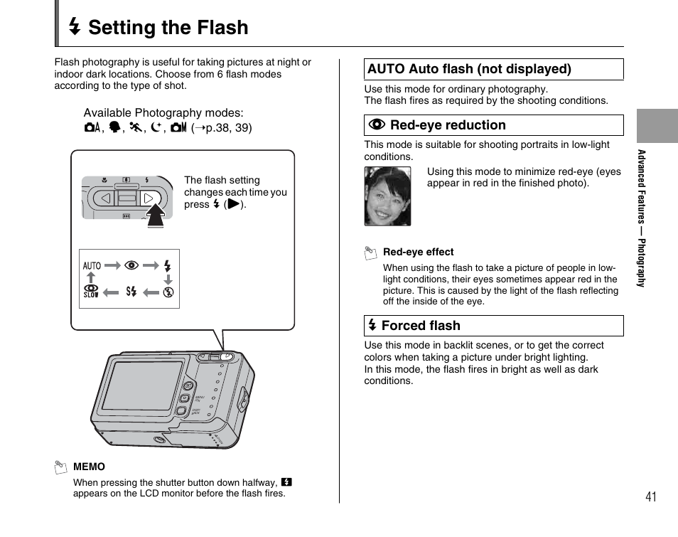 D setting the flash, D forced flash | FujiFilm FinePix A700 User Manual | Page 41 / 132