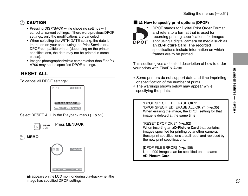 Reset all | FujiFilm FinePix A700 User Manual | Page 53 / 132