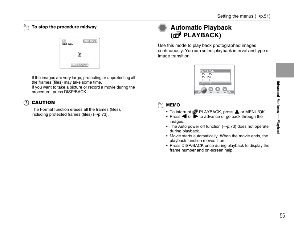 Automatic playback ( g playback) | FujiFilm FinePix A700 User Manual | Page 55 / 132