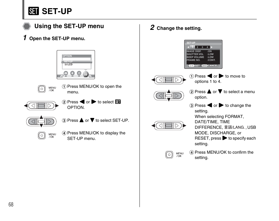 U set-up, Using the set-up menu | FujiFilm FinePix A700 User Manual | Page 68 / 132