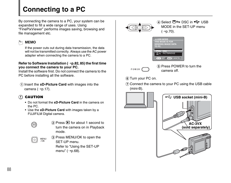 Connecting to a pc | FujiFilm FinePix A700 User Manual | Page 88 / 132