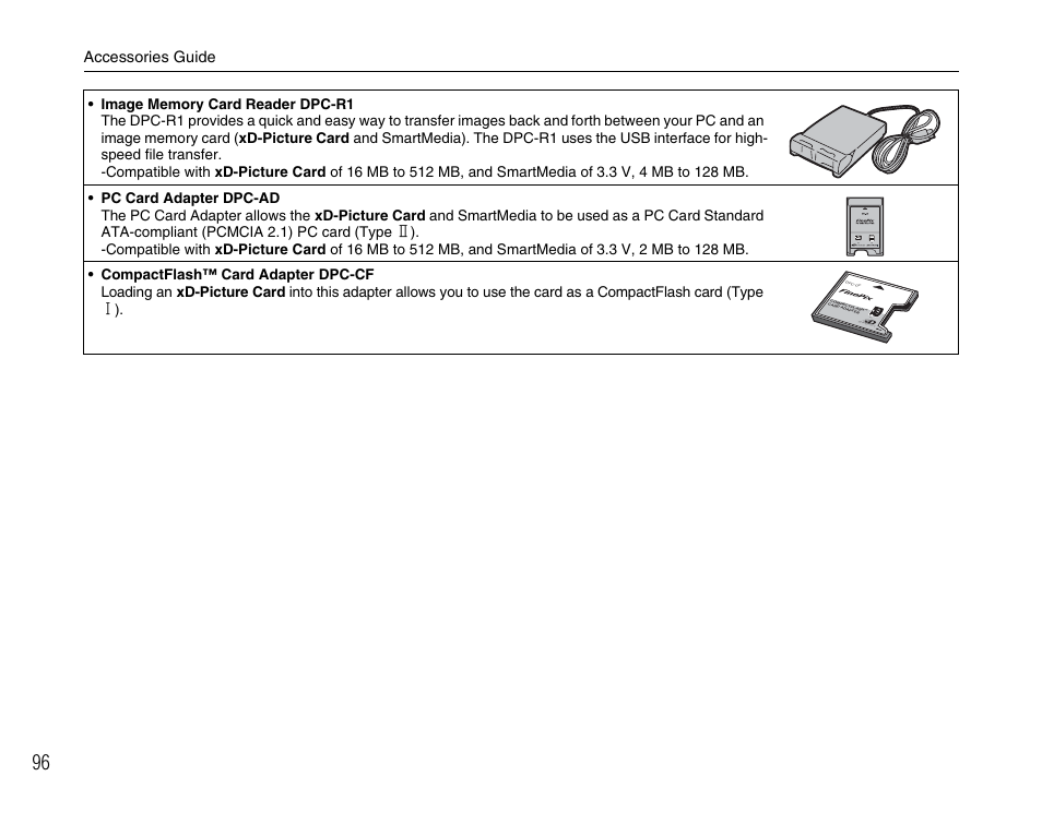 Accessories guide, Tm for xd-p icture c ard | FujiFilm FinePix A700 User Manual | Page 96 / 132