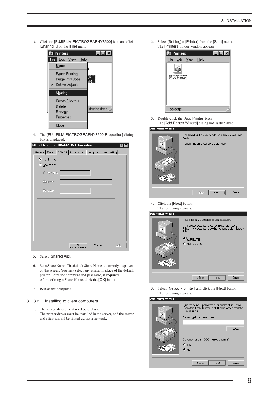 2 installing to client computers | FujiFilm PICTOGRAPHY 3500 User Manual | Page 11 / 63