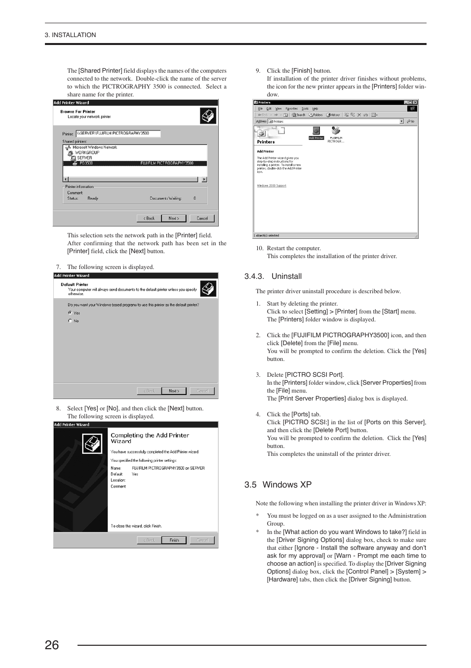 Uninstall, 5 windows xp | FujiFilm PICTOGRAPHY 3500 User Manual | Page 28 / 63