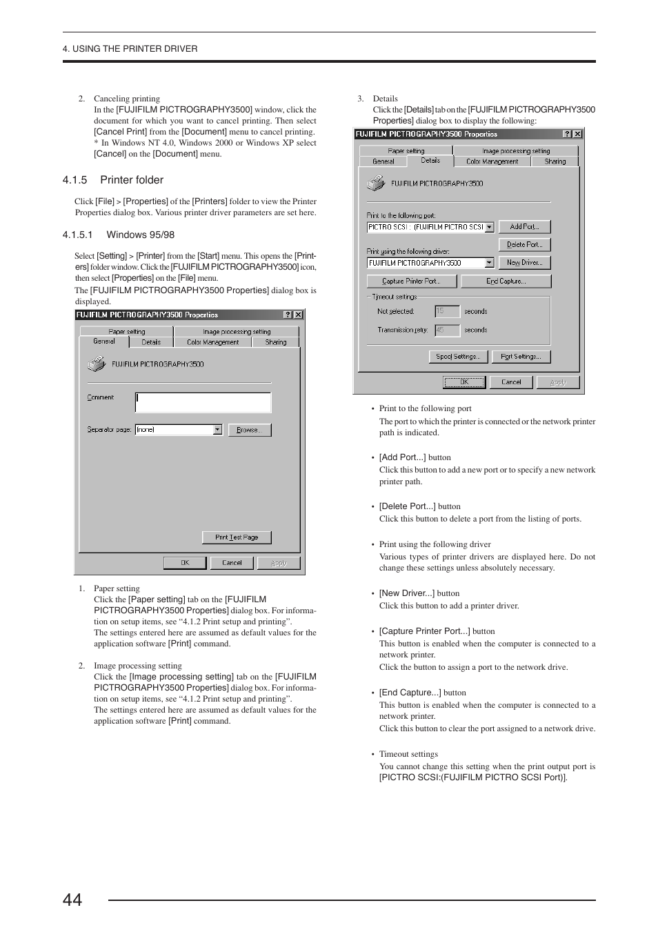 5 printer folder, 1 windows 95/98 | FujiFilm PICTOGRAPHY 3500 User Manual | Page 46 / 63