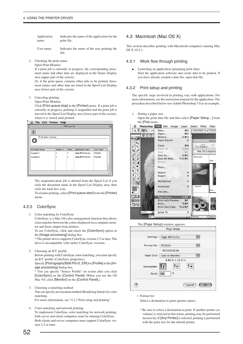 5 colorsync, 3 macintosh (mac os x), 1 work flow through printing | 2 print setup and printing | FujiFilm PICTOGRAPHY 3500 User Manual | Page 54 / 63