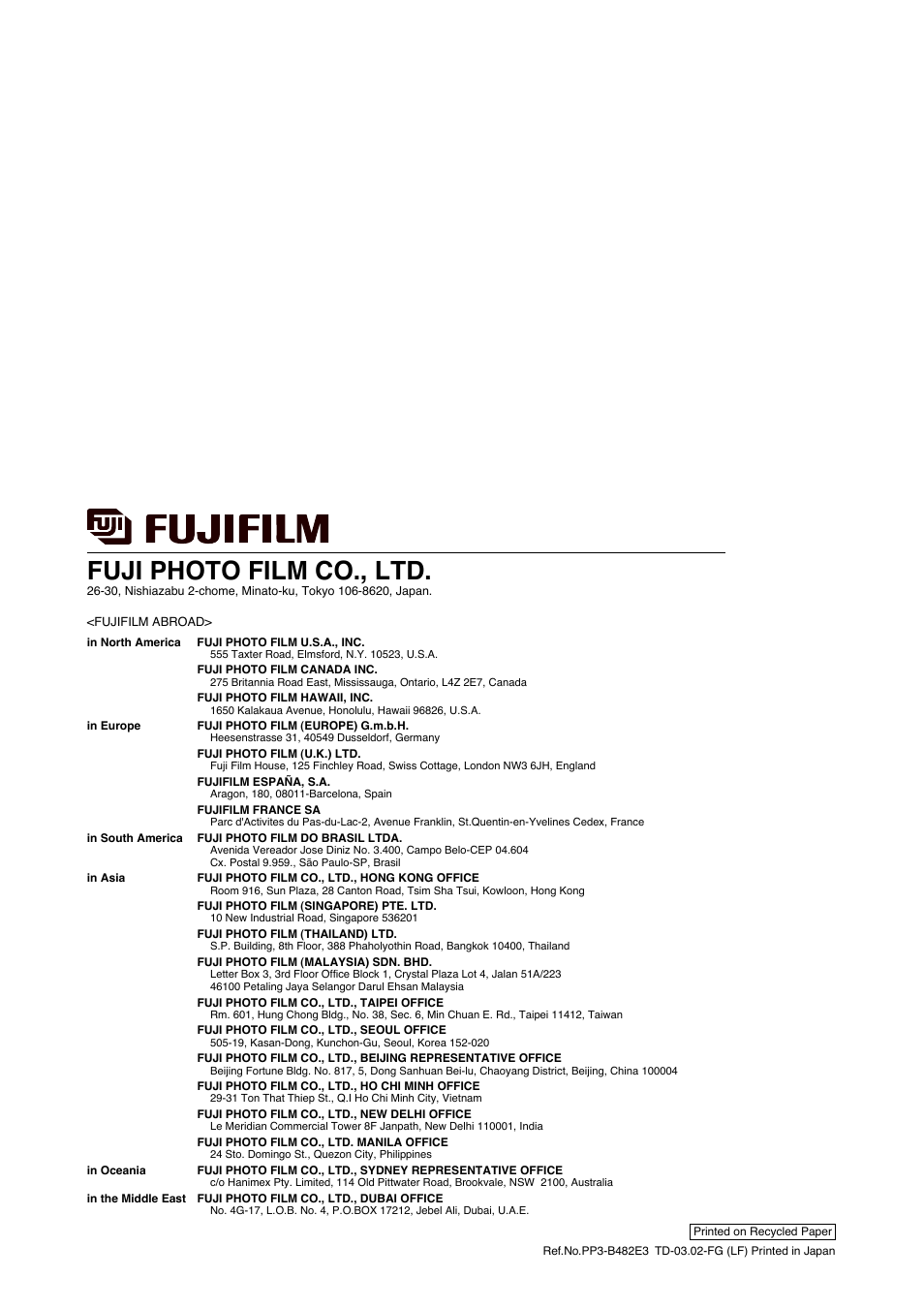 Fuji photo film co., ltd | FujiFilm PICTOGRAPHY 3500 User Manual | Page 63 / 63