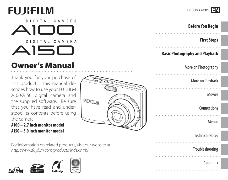 FujiFilm FinePix A150 User Manual | 96 pages