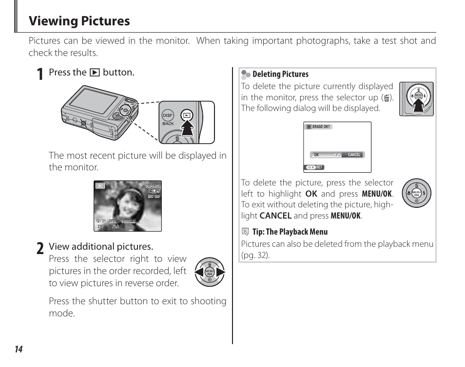 Viewing pictures, The following dialog will be displayed | FujiFilm FinePix A150 User Manual | Page 20 / 96