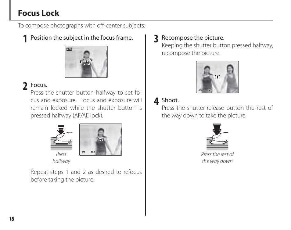 Focus lock | FujiFilm FinePix A150 User Manual | Page 24 / 96