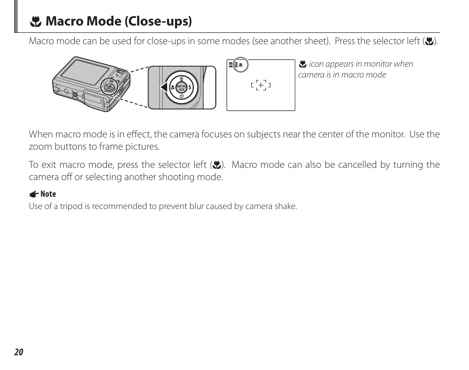 Macro mode (close-ups), C macro mode (close-ups) | FujiFilm FinePix A150 User Manual | Page 26 / 96