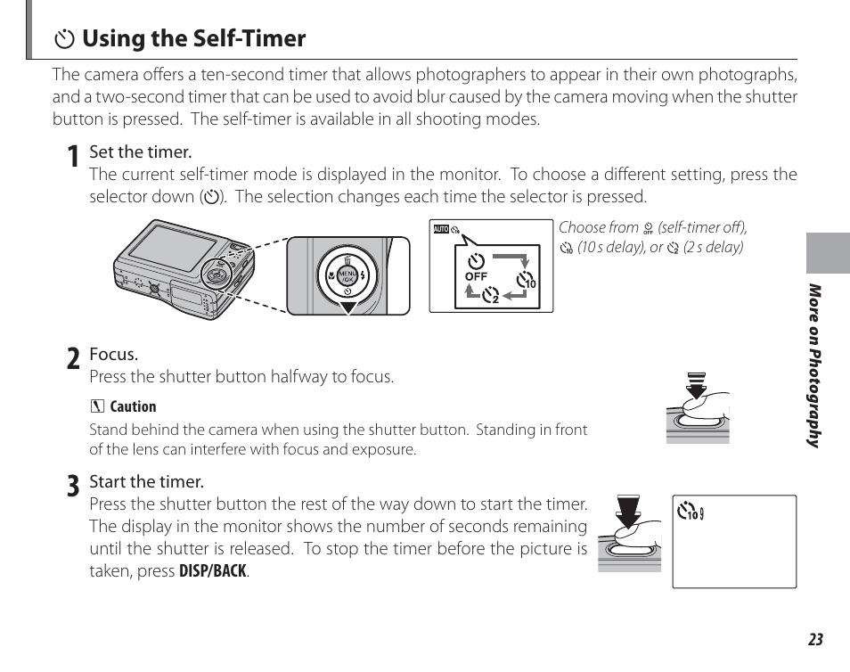 Using the self-timer, B using the self-timer | FujiFilm FinePix A150 User Manual | Page 29 / 96