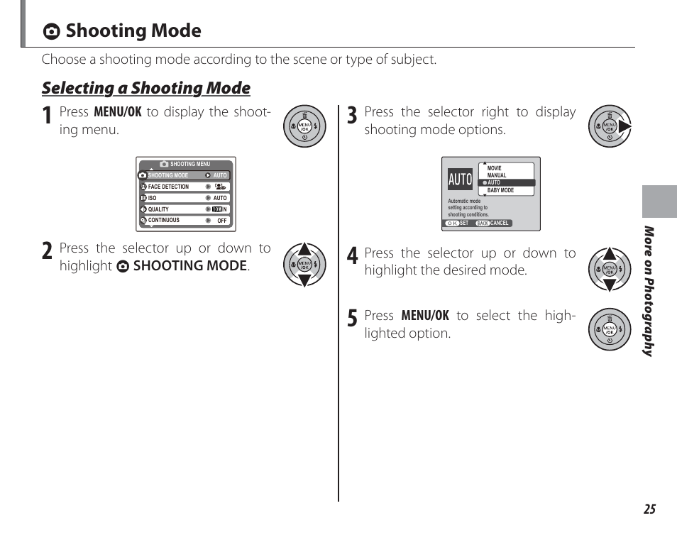 Shooting mode, Selecting a shooting mode, A shooting mode | FujiFilm FinePix A150 User Manual | Page 31 / 96