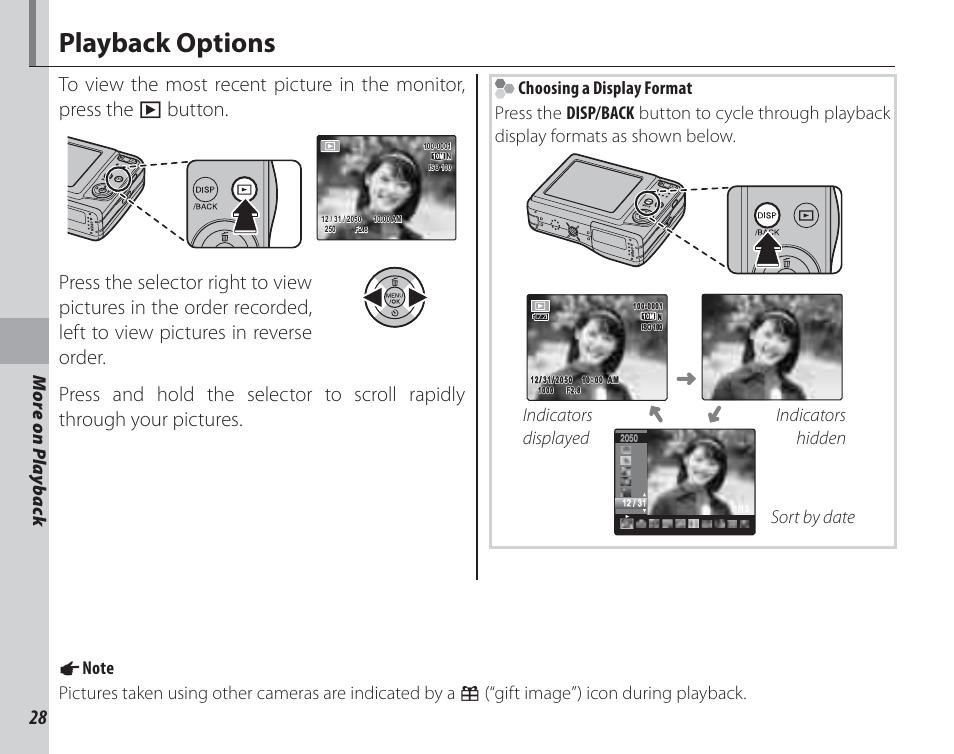 More on playback, Playback options, More on p lay bac k | FujiFilm FinePix A150 User Manual | Page 34 / 96