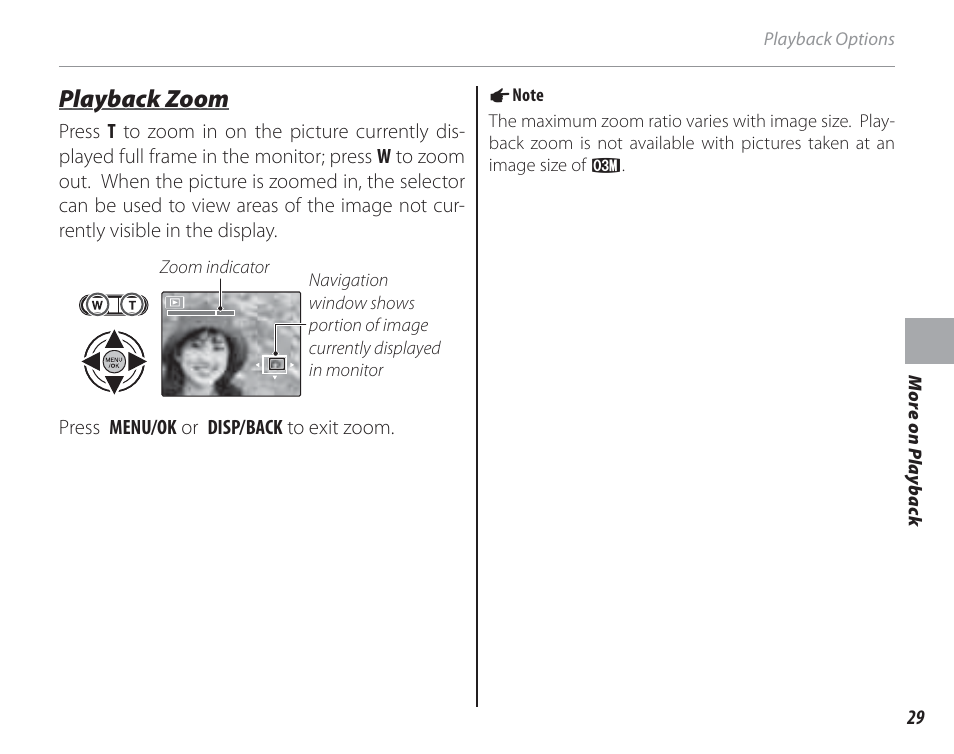 Playback zoom | FujiFilm FinePix A150 User Manual | Page 35 / 96