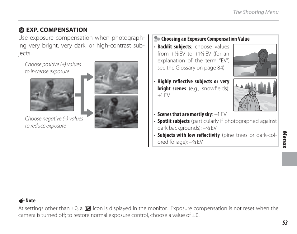 Exp. compensation | FujiFilm FinePix A150 User Manual | Page 59 / 96
