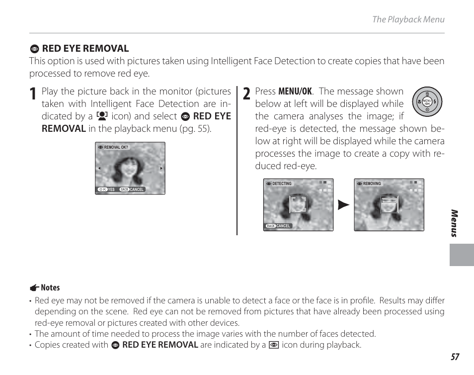 Red eye removal | FujiFilm FinePix A150 User Manual | Page 63 / 96