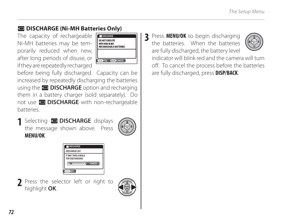 Discharge (ni-mh batteries only) | FujiFilm FinePix A150 User Manual | Page 78 / 96