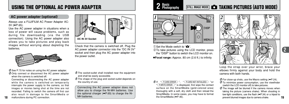 12 using the optional ac power adapter, Q taking pictures (auto mode) | FujiFilm FinePix A101 User Manual | Page 10 / 44