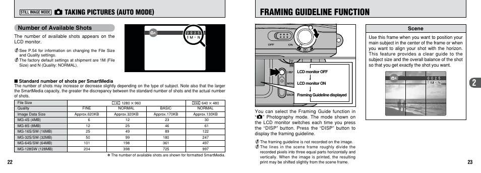 Framing guideline function, Q taking pictures (auto mode), Number of available shots | FujiFilm FinePix A101 User Manual | Page 12 / 44