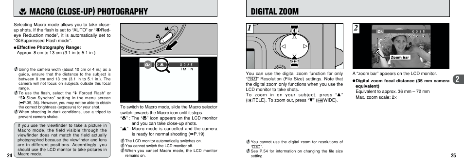 2digital zoom, Macro (close-up) photography | FujiFilm FinePix A101 User Manual | Page 13 / 44