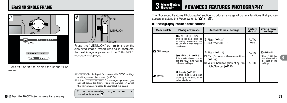 Advanced features photography, Erasing single frame | FujiFilm FinePix A101 User Manual | Page 16 / 44