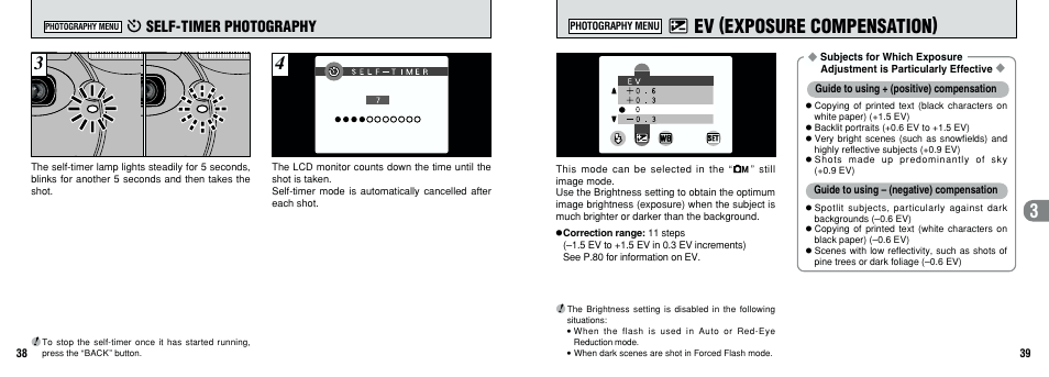 Ev (exposure compensation), O self-timer photography | FujiFilm FinePix A101 User Manual | Page 20 / 44