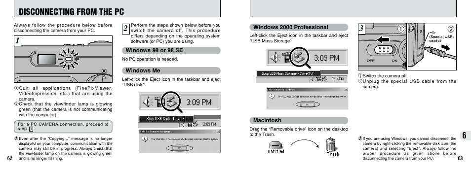 Disconnecting from the pc | FujiFilm FinePix A101 User Manual | Page 32 / 44