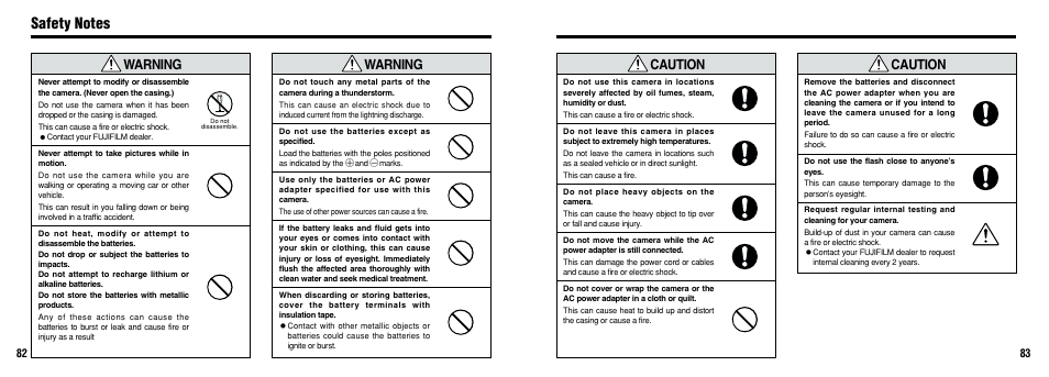 Caution, Warning | FujiFilm FinePix A101 User Manual | Page 42 / 44