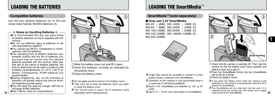 1loading the smartmedia, Loading the batteries | FujiFilm FinePix A101 User Manual | Page 7 / 44