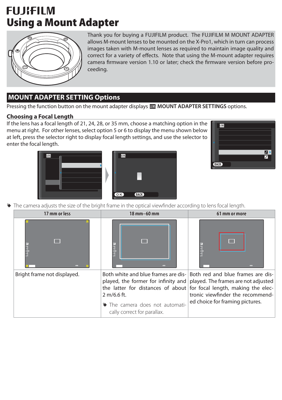 FujiFilm M Mount Adapter BL01765-200 User Manual | 4 pages