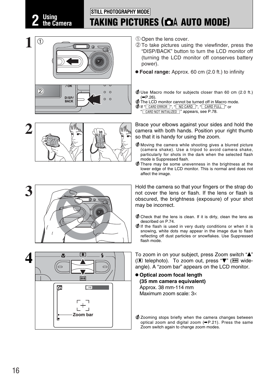Taking pictures ( a auto mode) | FujiFilm FinePix A340 User Manual | Page 17 / 93