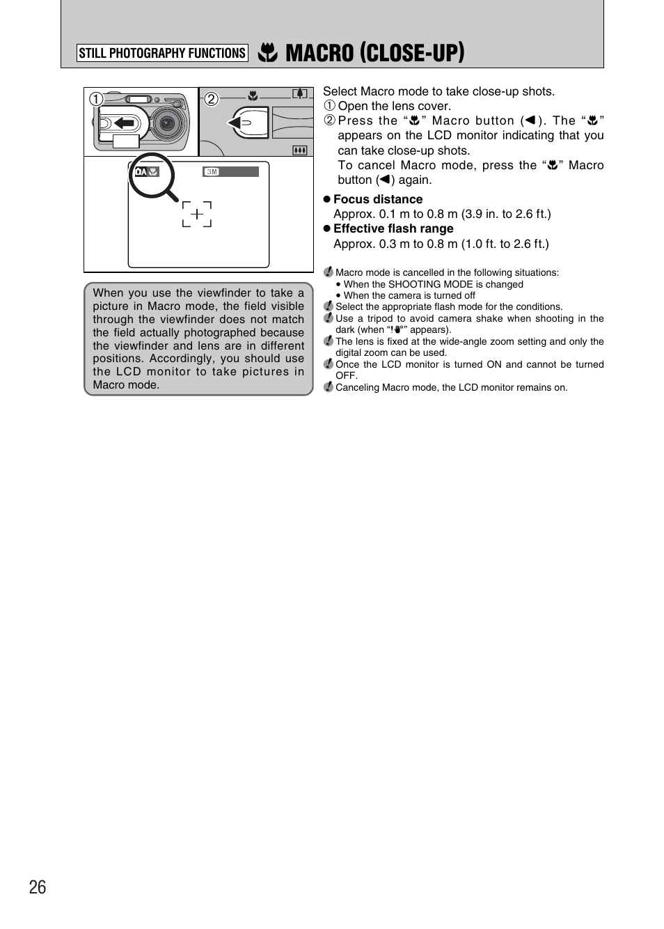 E macro (close-up) | FujiFilm FinePix A340 User Manual | Page 27 / 93