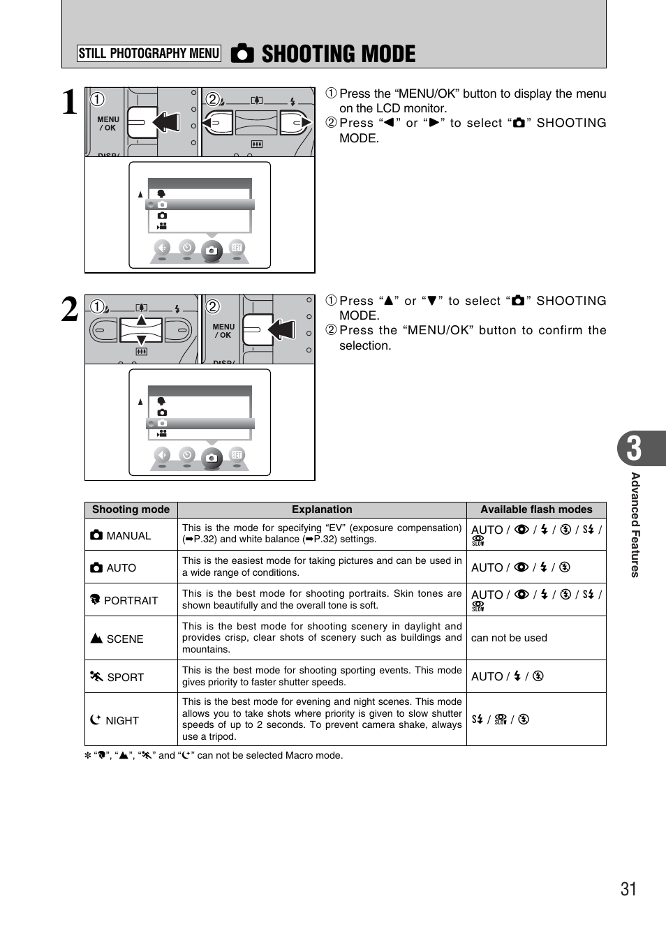 Q shooting mode | FujiFilm FinePix A340 User Manual | Page 32 / 93
