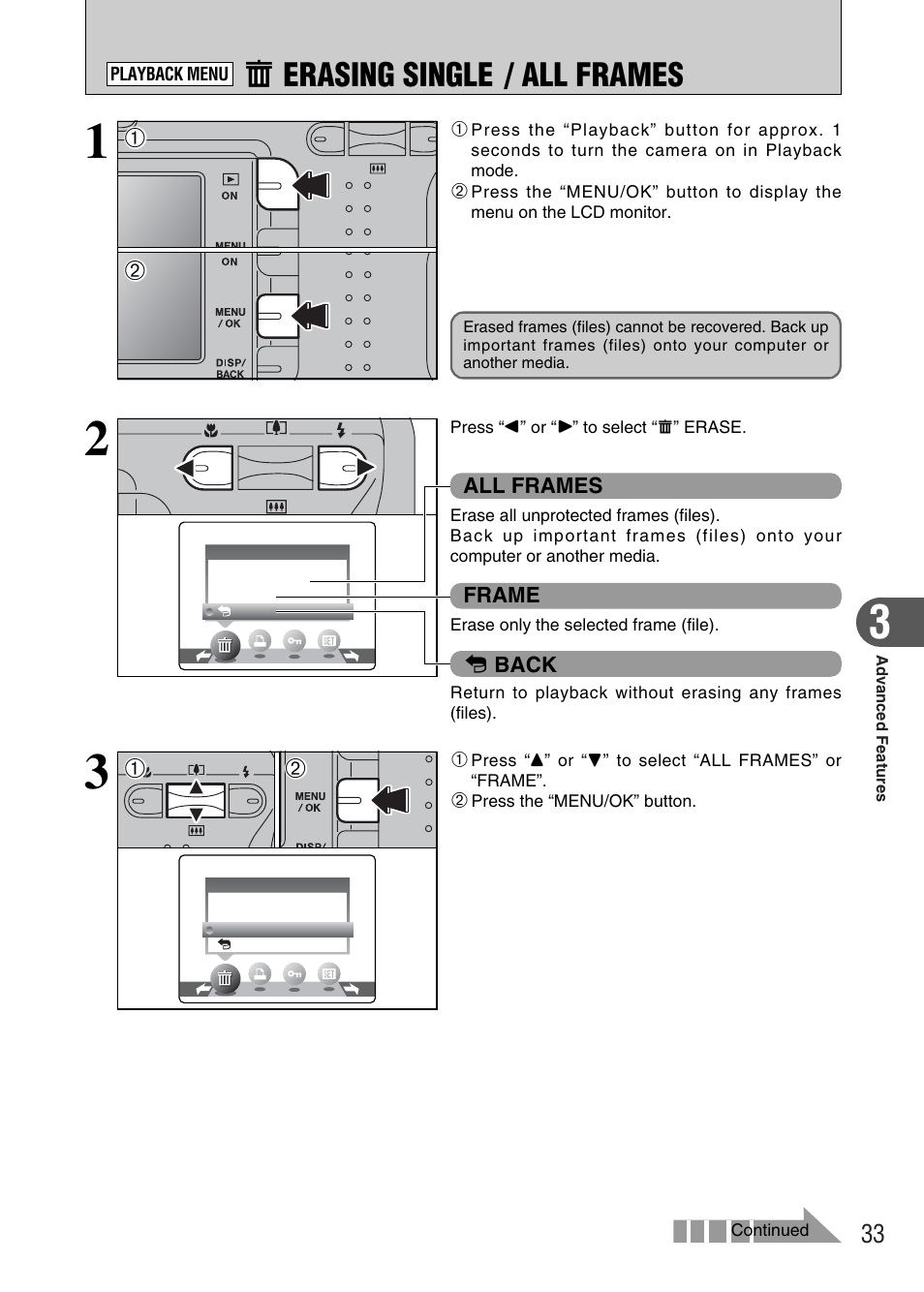 O erasing single / all frames | FujiFilm FinePix A340 User Manual | Page 34 / 93