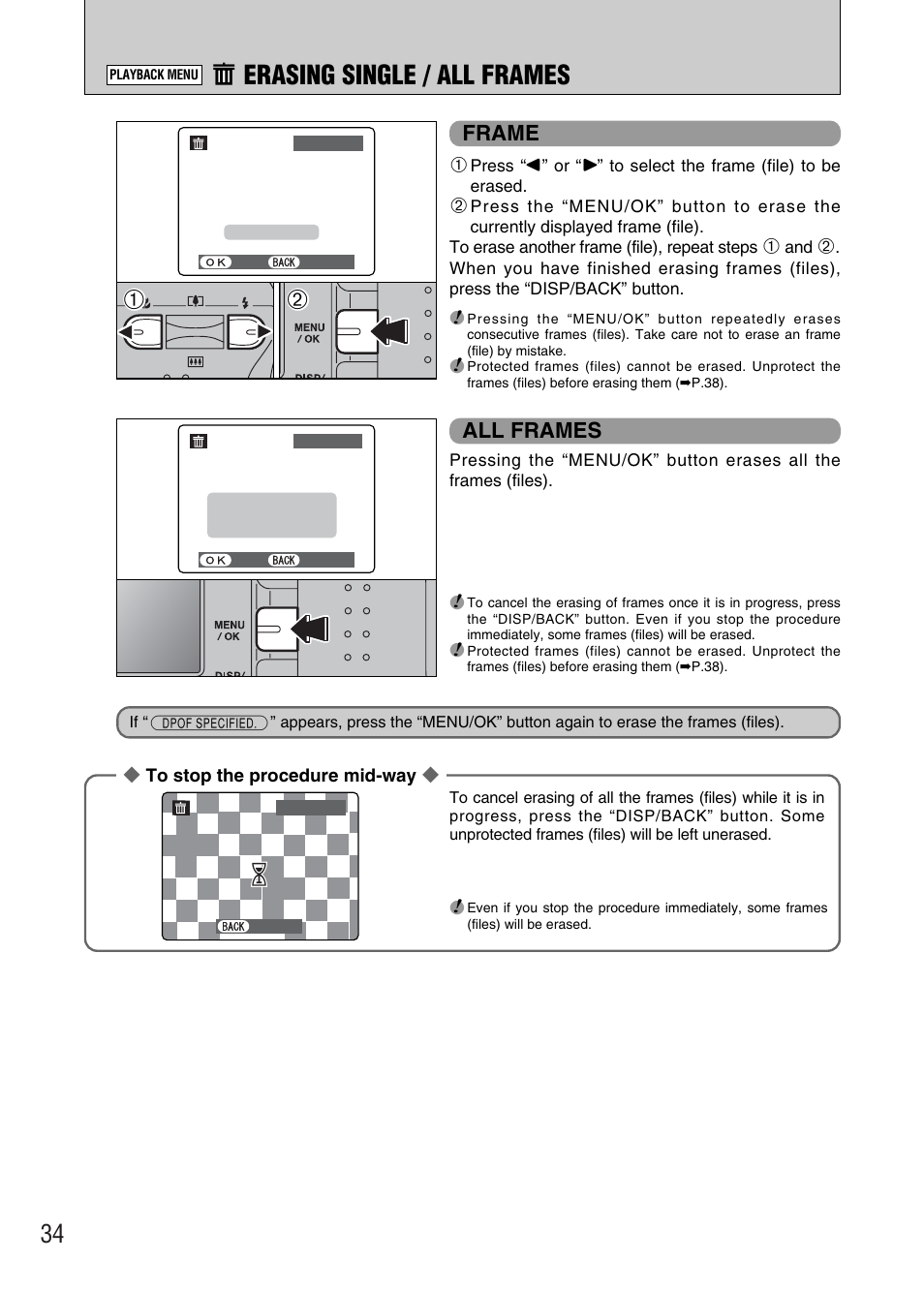 O erasing single / all frames | FujiFilm FinePix A340 User Manual | Page 35 / 93