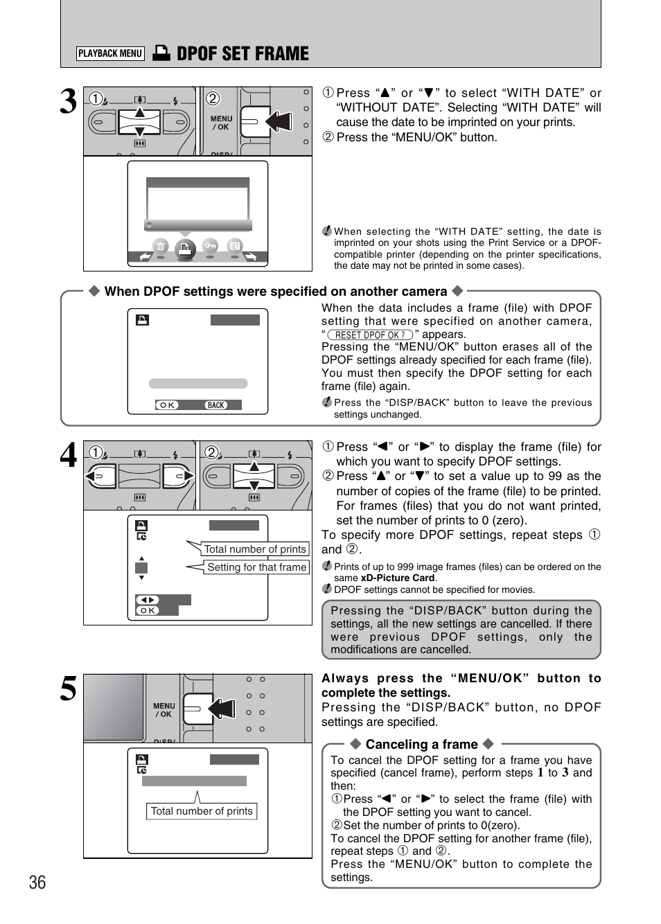 U dpof set frame | FujiFilm FinePix A340 User Manual | Page 37 / 93