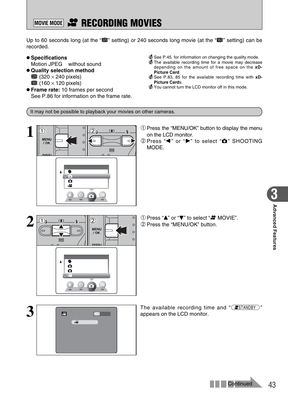 R recording movies | FujiFilm FinePix A340 User Manual | Page 44 / 93