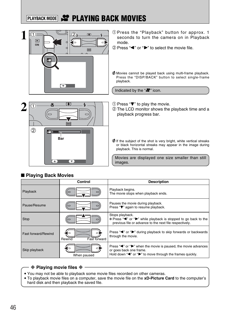 R playing back movies | FujiFilm FinePix A340 User Manual | Page 47 / 93