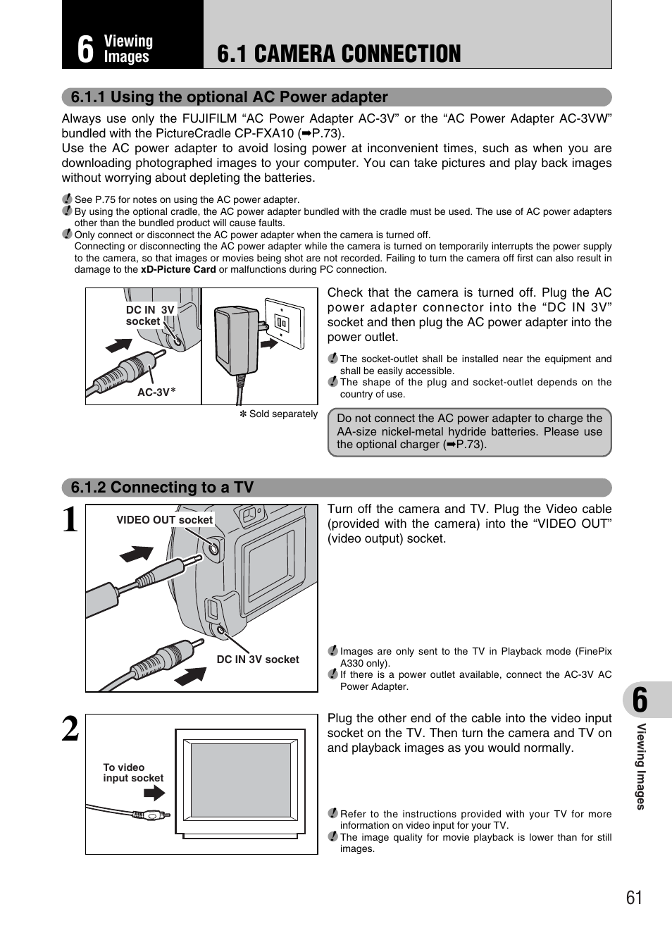 1 camera connection | FujiFilm FinePix A340 User Manual | Page 62 / 93