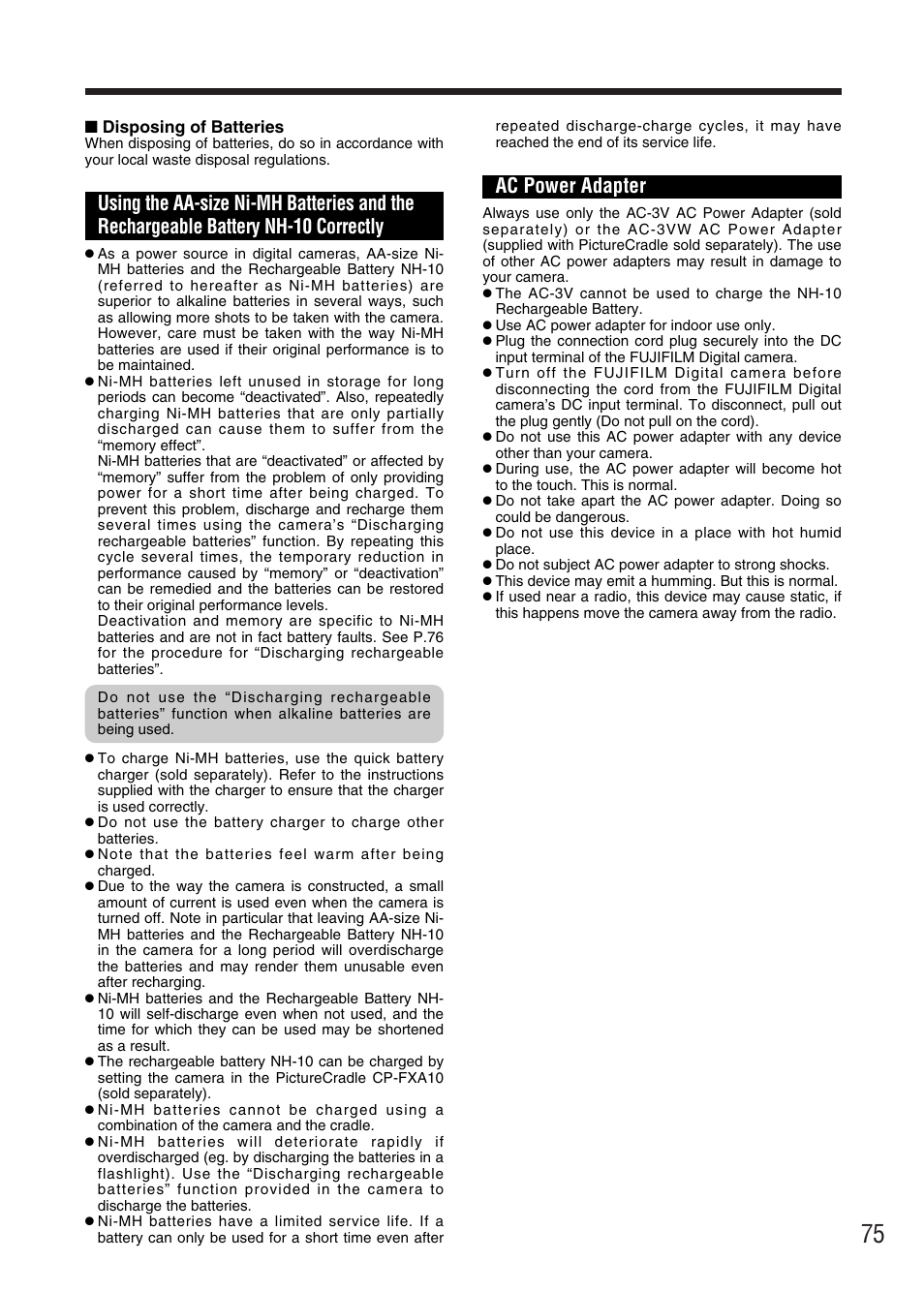 Ac power adapter | FujiFilm FinePix A340 User Manual | Page 76 / 93