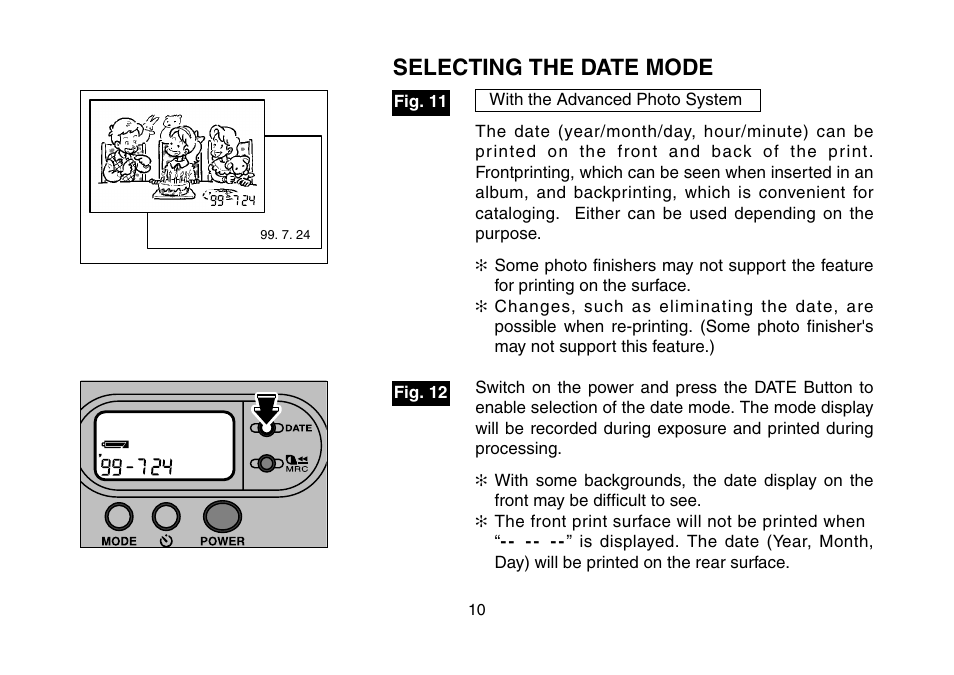 Selecting the date mode, 9 date button | FujiFilm 3100ixZ User Manual | Page 10 / 47