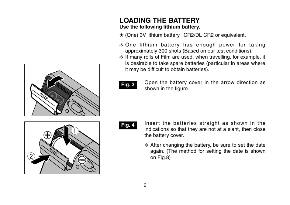 Loading the battery, 2 battery compartment cover | FujiFilm 3100ixZ User Manual | Page 6 / 47