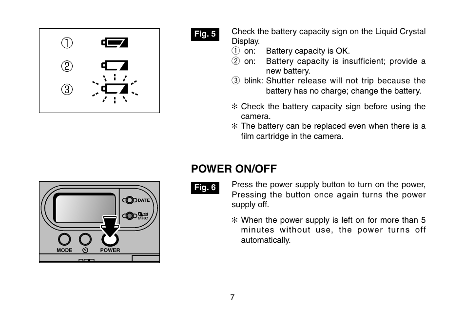 Power on/off, 1 power button, 8 battery capacity | FujiFilm 3100ixZ User Manual | Page 7 / 47