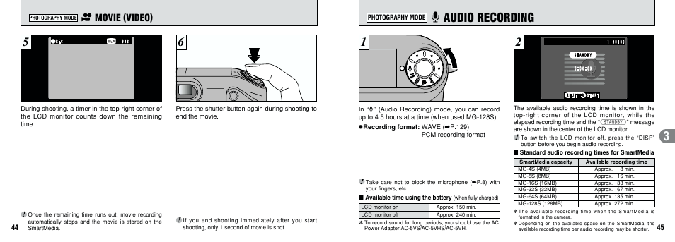 3y audio recording, T movie (video) | FujiFilm F601 User Manual | Page 23 / 69