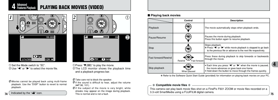 Playing back movies (video) | FujiFilm F601 User Manual | Page 38 / 69