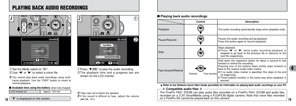 Playing back audio recordings | FujiFilm F601 User Manual | Page 40 / 69
