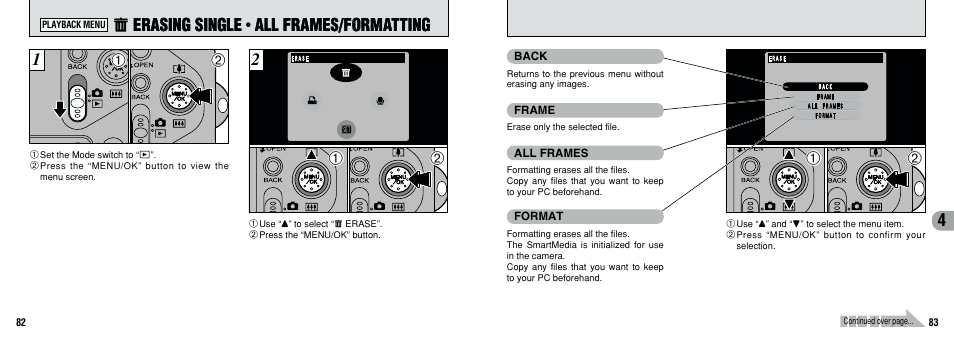 Erasing single, All frames/formatting | FujiFilm F601 User Manual | Page 42 / 69