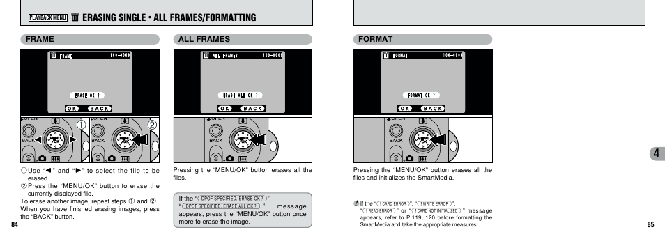 P erasing single, All frames/formatting | FujiFilm F601 User Manual | Page 43 / 69